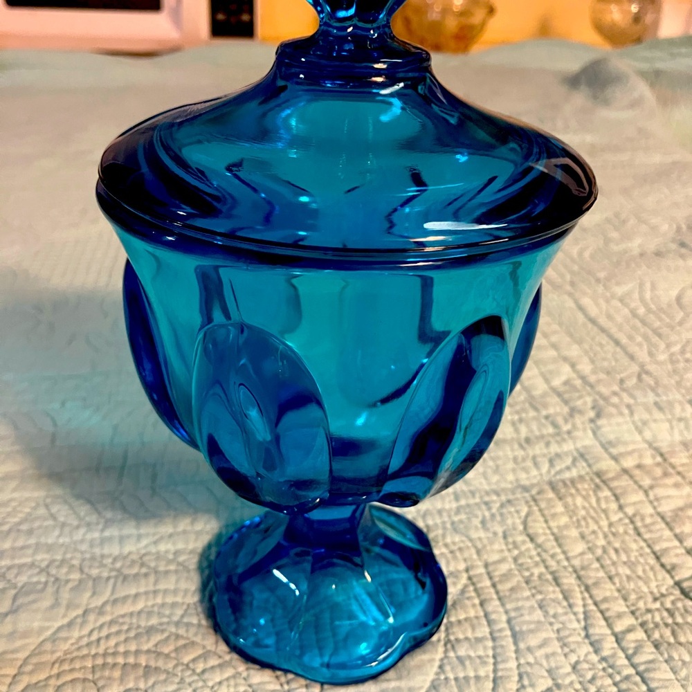 VTG LE Smith 8.5 Blue lidded compote dish